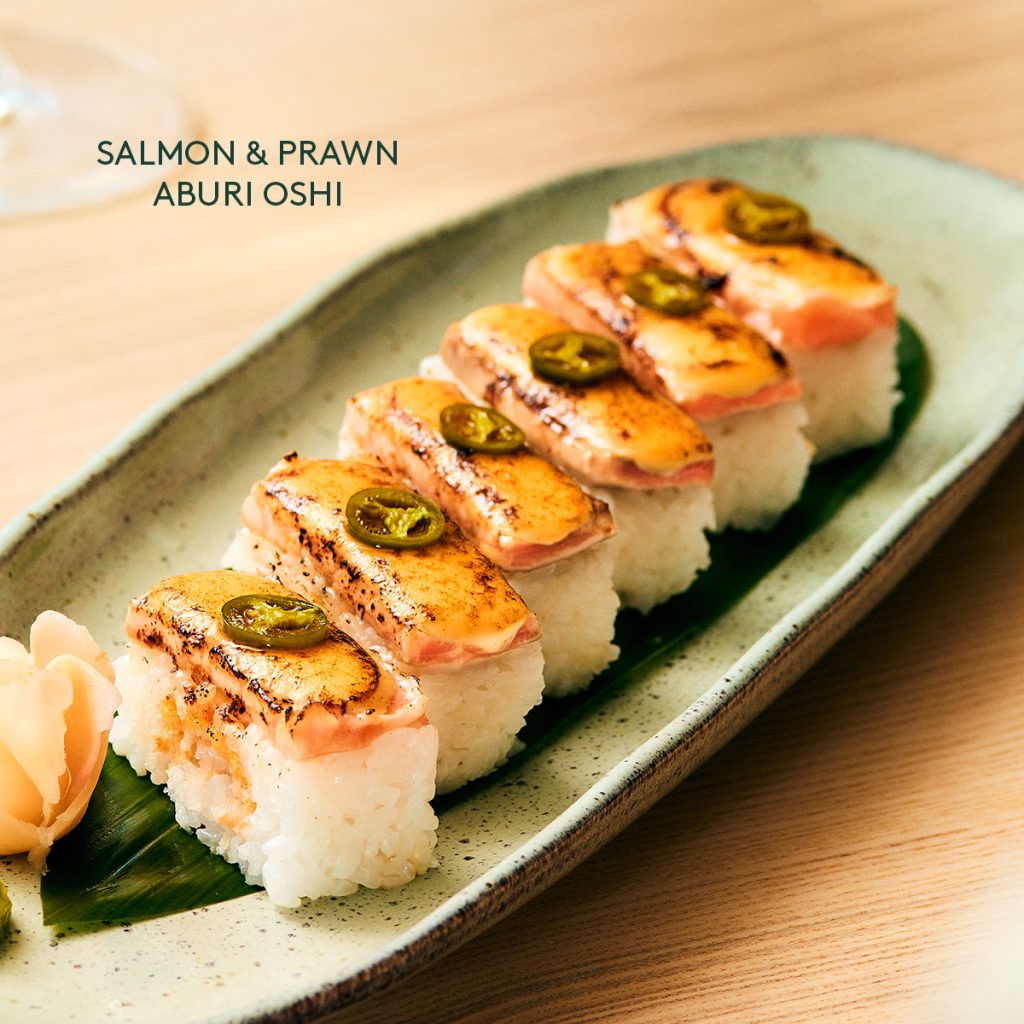 Salmon Prawn Aburi Oshi